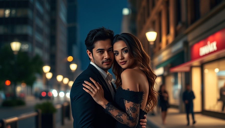 Stylish couple posing at evening event, wedding venues.