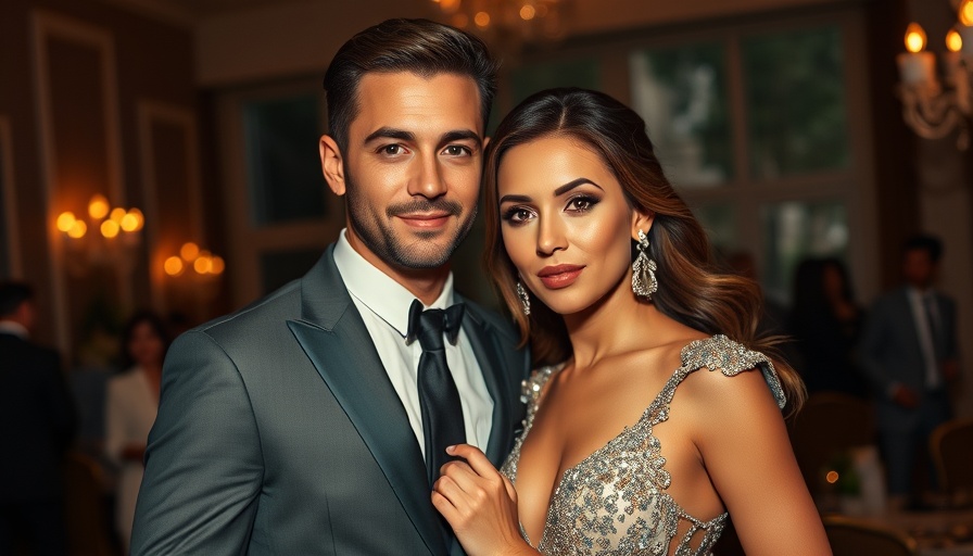 Stylish couple posing in elegant attire at a formal event