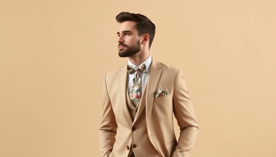 Groom wearing cool accessories like floral tie and pocket square.