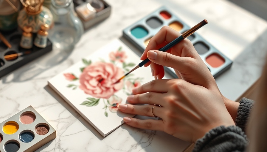 Hand painting floral design for wedding thank you cards with watercolors.