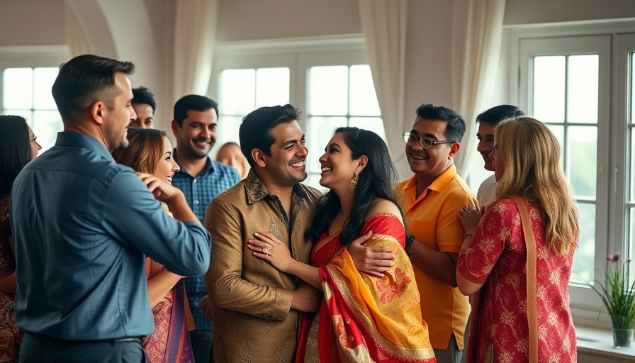 Joyful couple and friends celebrating in vibrant setting.