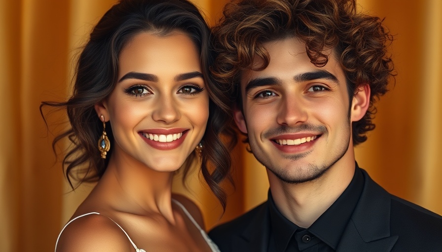 Elegant woman and man smiling elegantly, wedding details