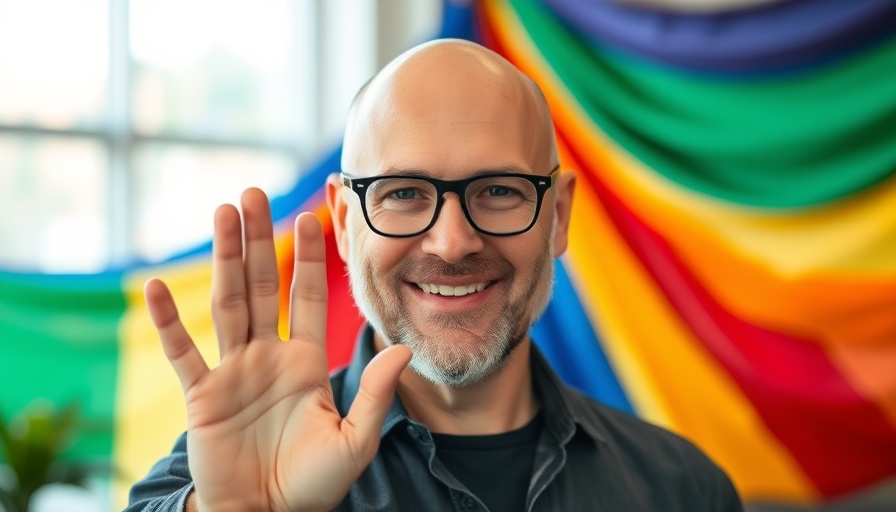 Man raising hand in greeting with colorful background, illustrating Power of Mnemonics for Learning.