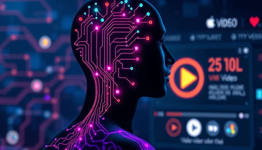 AI-themed silhouette with circuits and video interface, representing AI video content creation.