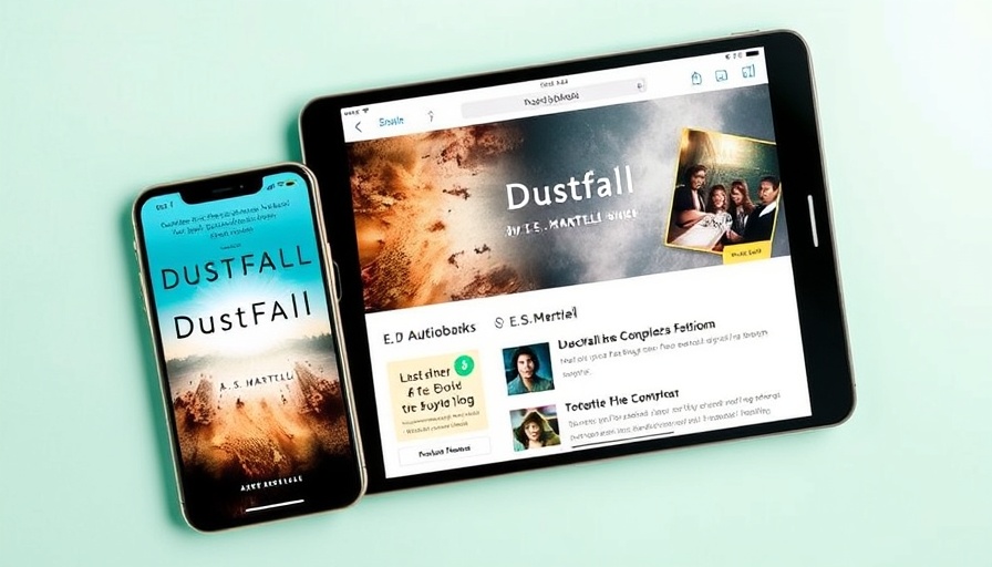 AI-generated audiobooks publishing interface displaying 'Dustfall' book.