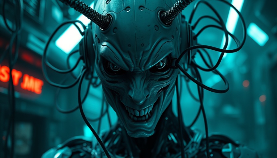 Neural Glitchcore AI Horror: terrifying wired humanoid in digital scene.