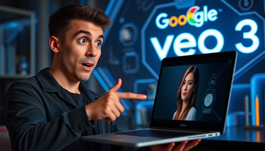 Young man surprised by AI image to video VEO 3 innovation.