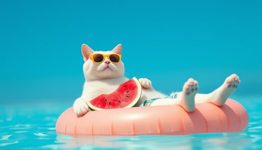 AI text to image generators: Cat in sunglasses lounging at pool.