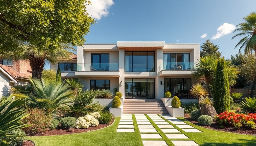 Modern luxury villa for sale in Noida surrounded by lush gardens.