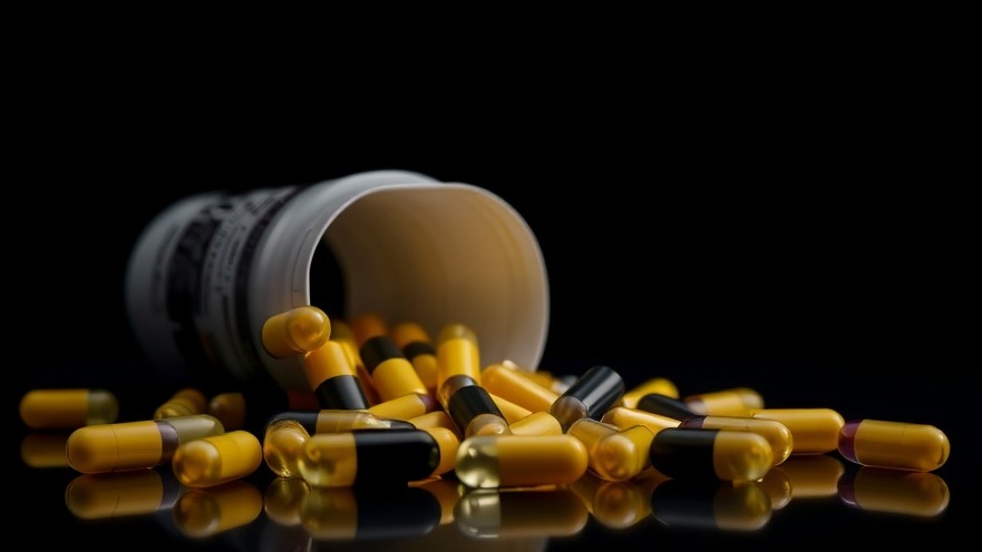 Vibrant longevity supplements in sleek yellow and black packaging on a dark background.