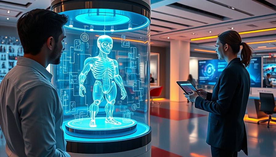 Futuristic AI customer experience with hologram and screen interaction