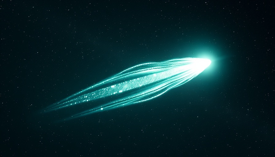 Comet Lemmon illuminated by solar wind in starry sky.