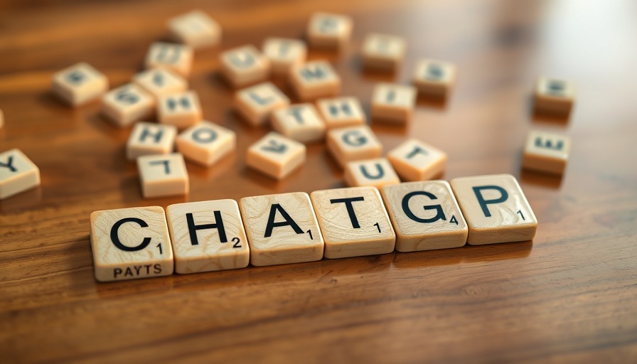 Scrabble tiles spelling out CHATGP on wooden table.