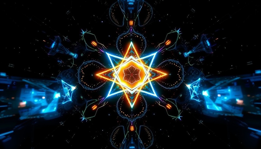 Abstract representation of quantum computing with luminous structure.