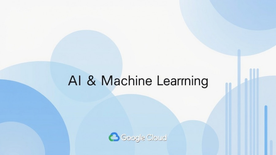 Abstract gradient design with AI & Machine Learning text and Google Cloud logo.