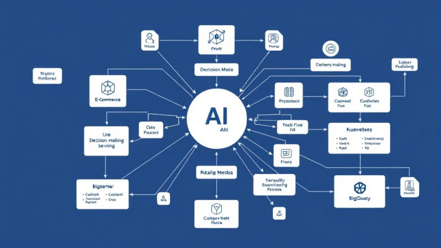 AI vector search retail media flowchart with technical elements and connections.
