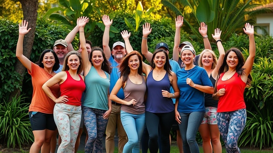 Individuals celebrating their wellness journey in a vibrant outdoor setting.