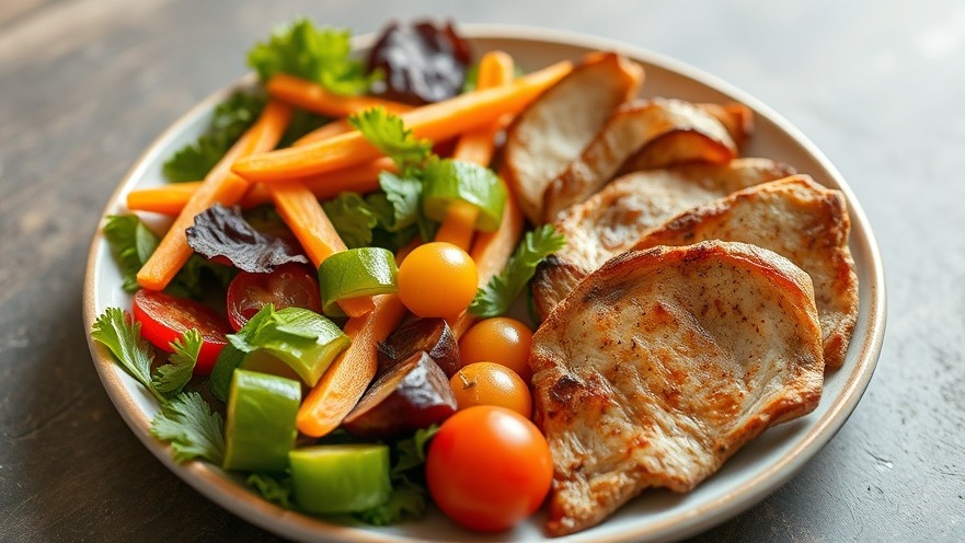 Healthy lunch plate with vegetables and lean proteins for sustainable weight loss management.