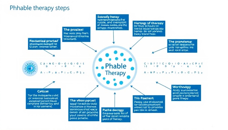 Phage therapy diagram showing treatment steps, labeled scientific illustration.