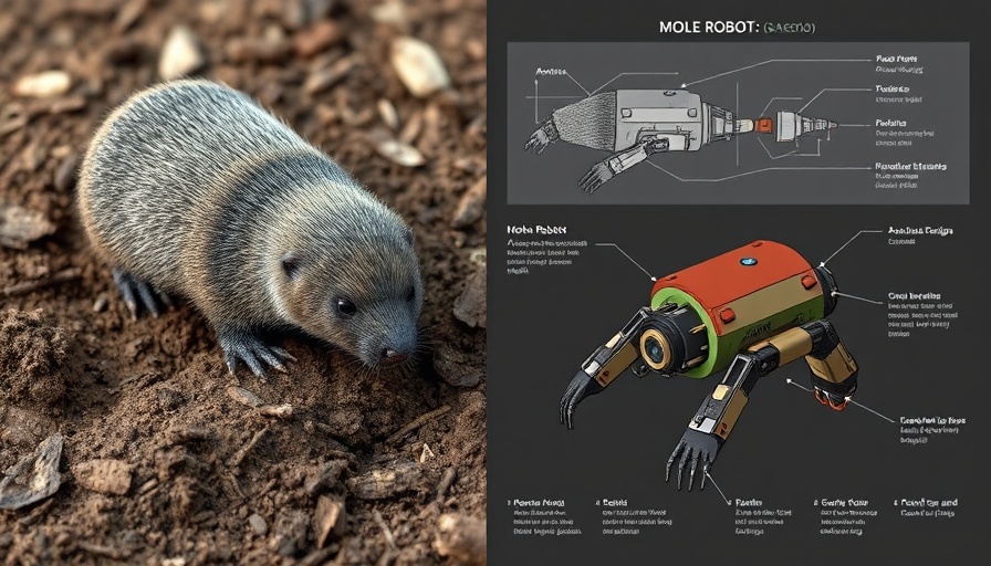 Illustration comparing a real mole and a mole robot design.