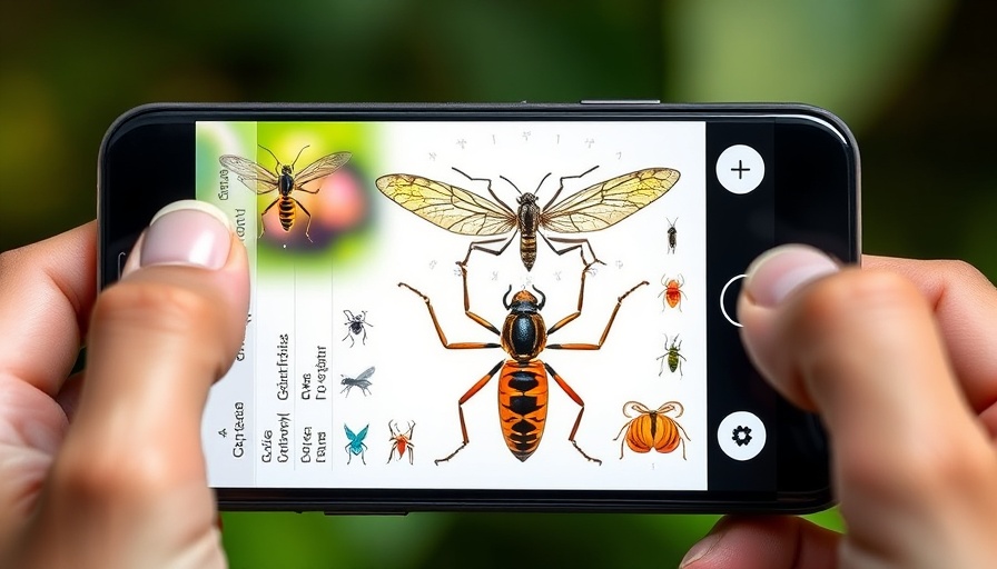 Insect identification app interface on smartphone displaying insect details