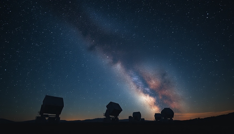 Starry night sky over observatories.