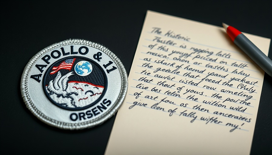Apollo 11 mission patch and handwritten letter, historic display