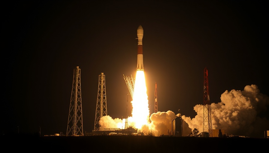 Starlink satellites rocket launch at night with bright flames.