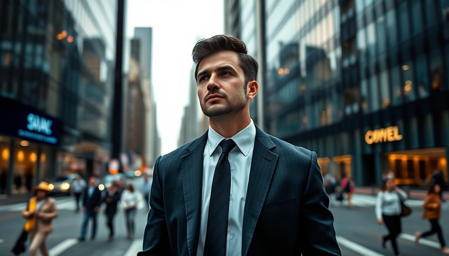 Businessman in city reflecting on OpenAI takeover.