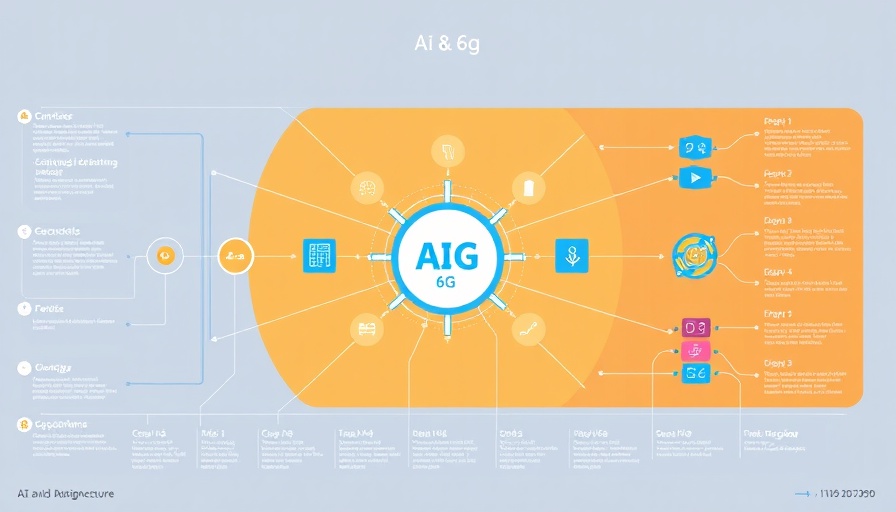 AI and 6G network architecture diagram, simplified infographic.