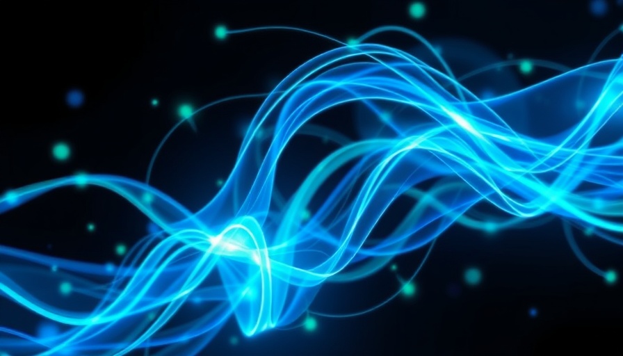 Abstract depiction of electrons in motion with dynamic neon waves.