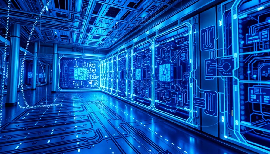 Futuristic quantum computer with glowing circuits.