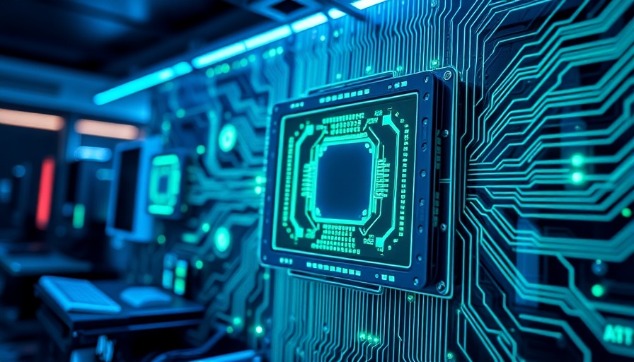 Futuristic quantum computer with glowing circuits.