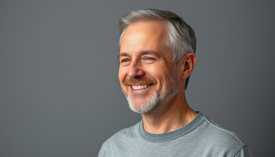 Middle-aged man's casual expression, consumer technology theme.