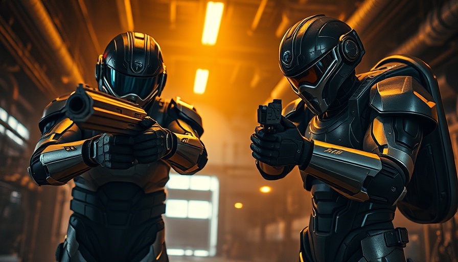 Dynamic scene from Jupiter Ascending, character aiming weapon.