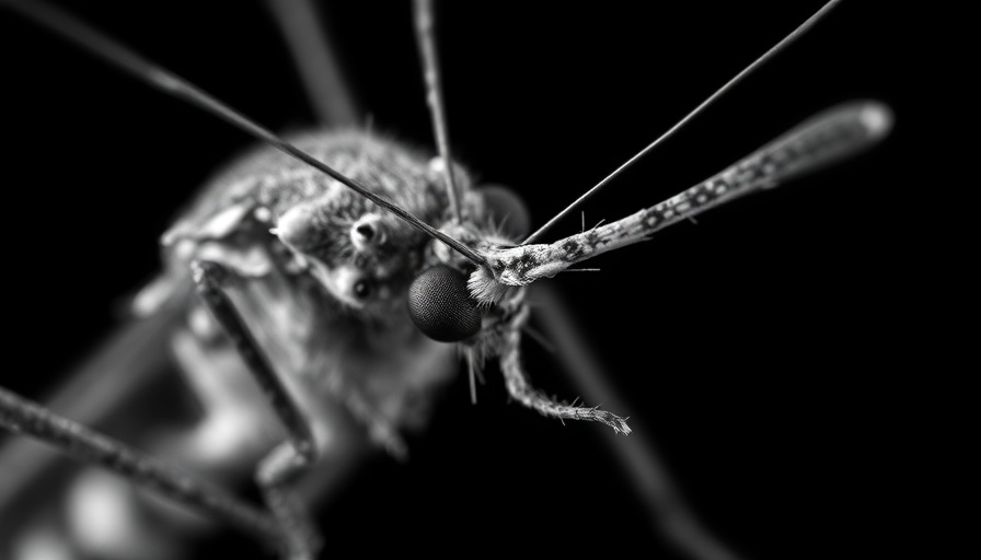 Close-up of mosquito antennae showing detailed structure and fine hairs, highlighting potential in disaster detection.