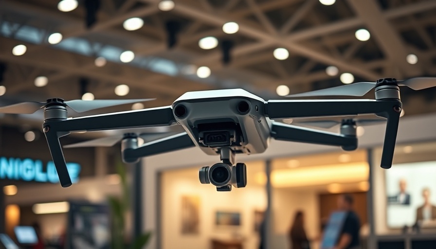 Trembita Drone displayed at tech exhibition in ambient lighting