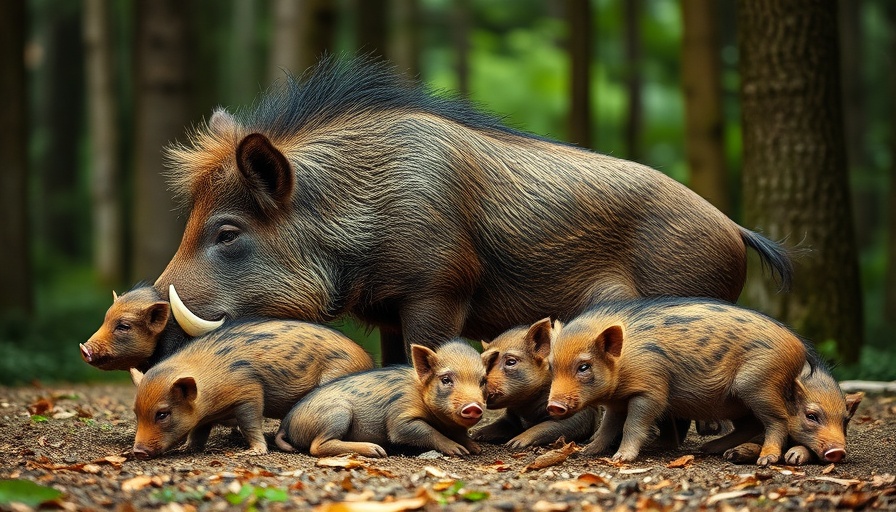 Decoding emotions in animals with AI: wild boar family in nature.