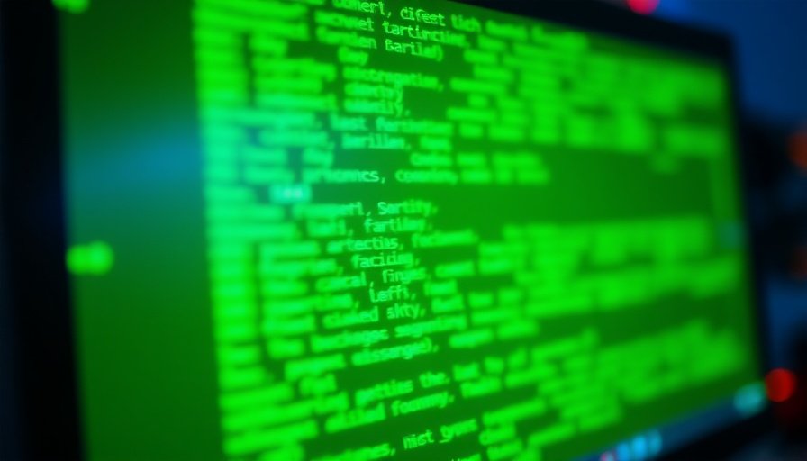 Close-up of computer screen with digital text, neon lighting.