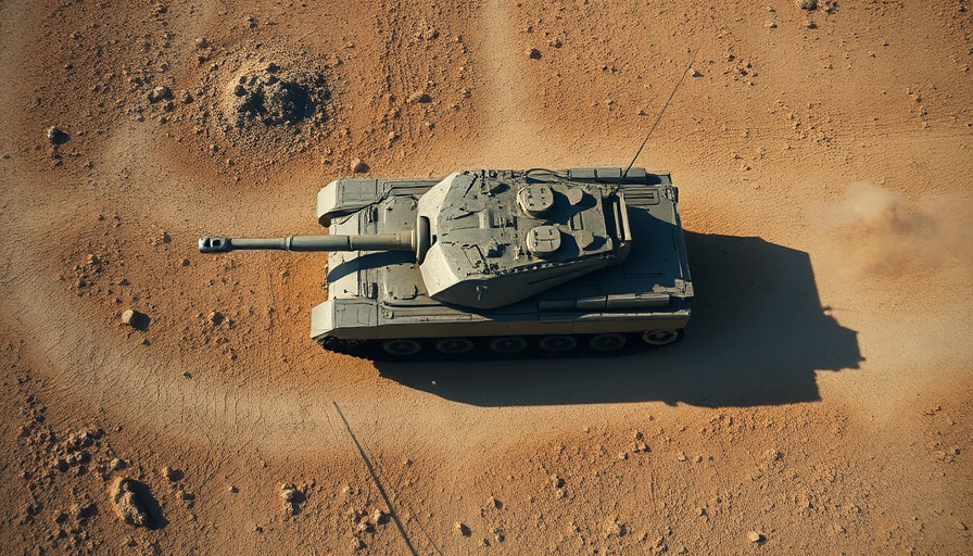 Military tank in arid field under drone surveillance, illustrating Ukrainian drone strikes impact on Russian offensive.