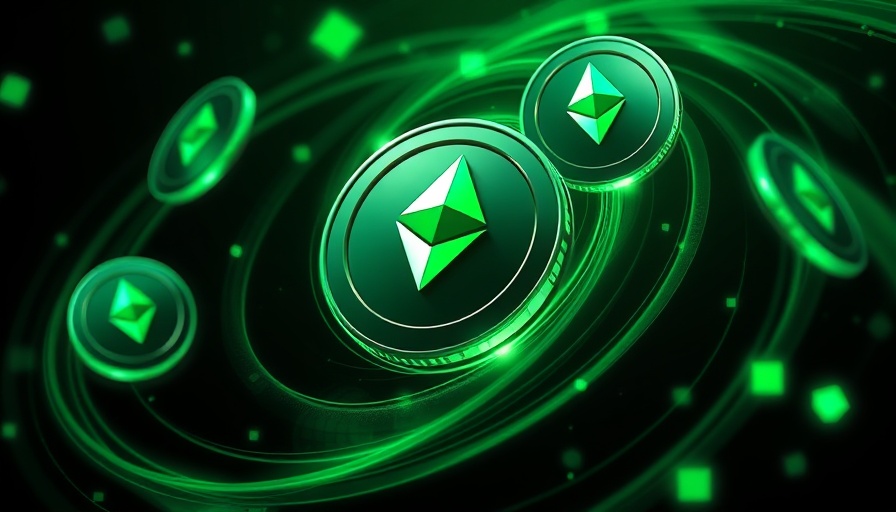 Abstract digital art of swirling Ethereum coins in green glow, symbolizing Bybit crypto theft.
