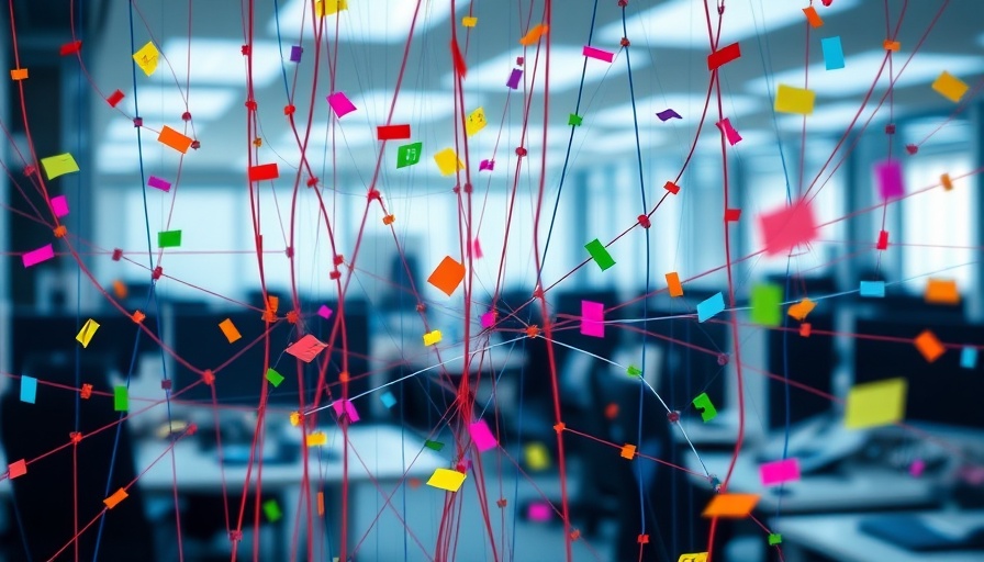 Abstract privacy and cybersecurity network illustration with colorful notes.