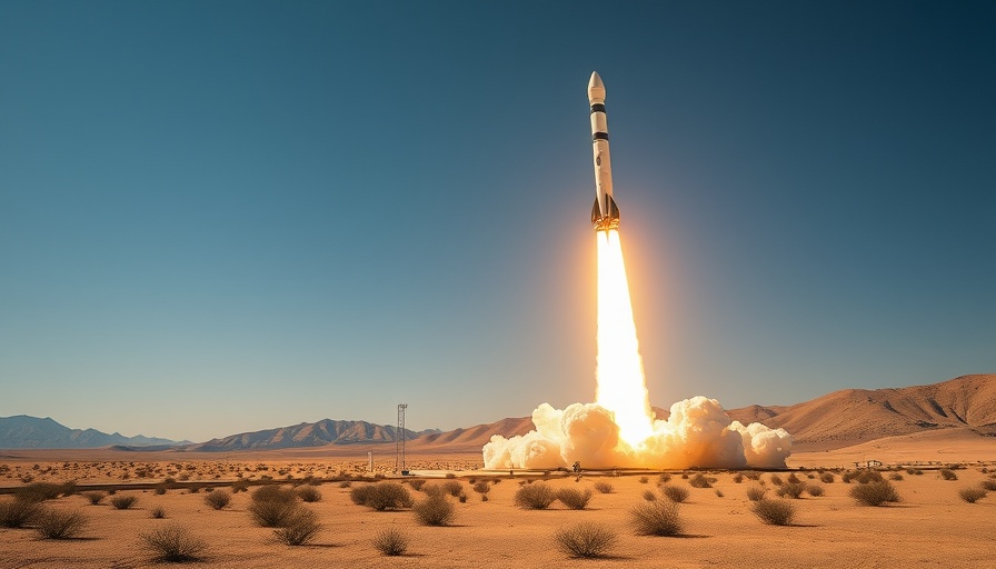 Blue Origin space tourism rocket launching in desert landscape.