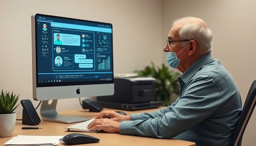 Man using computer with AI chatbot in office setting.