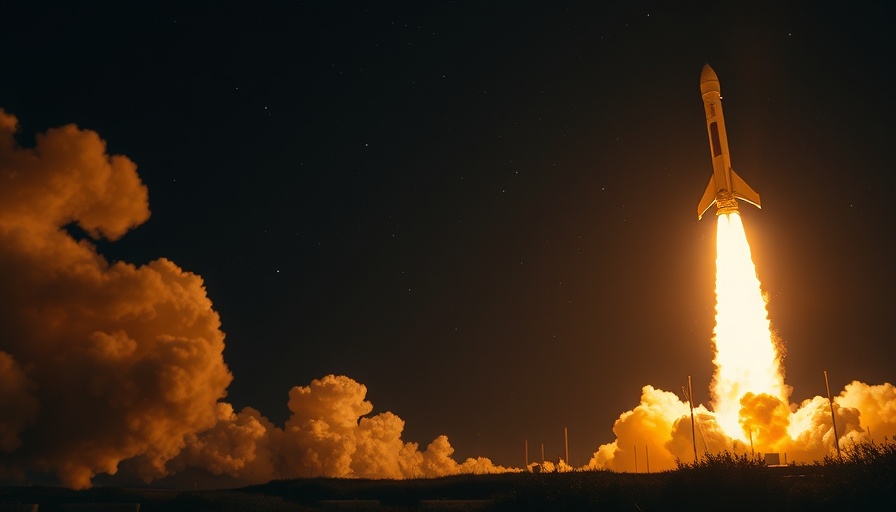 Rocket launch during second moon landing attempt at night