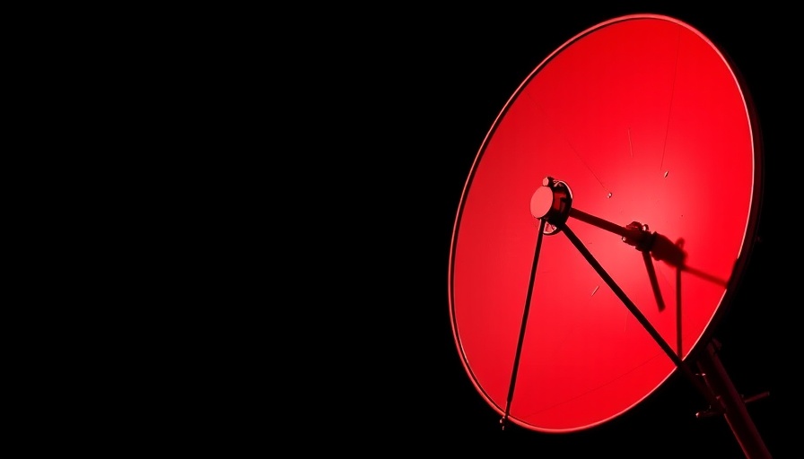 Elon Musk's Starlink satellite dish in red on black background.