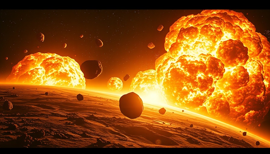 Asteroids impacting a planet with explosions, atomic-armed rockets to destroy planet-killer asteroids concept.