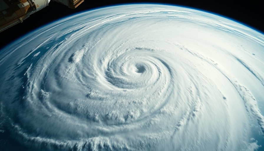 Aerial view of hurricane and satellite for AI weather forecasting model.