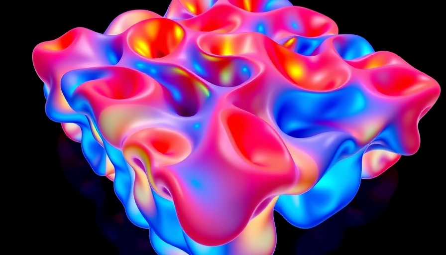 Abstract visualization of water in the early universe in blue and red hues.
