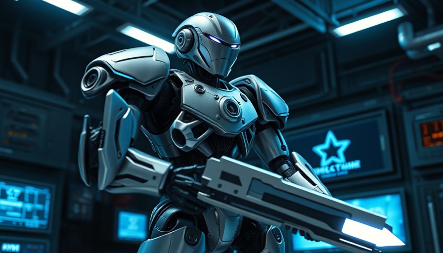 AI weapons risks illustrated by a futuristic robot with a weapon.